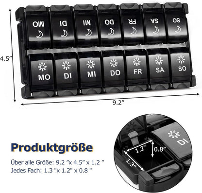 Tablettenbox 7 Tage Pillendose 2 mal am Tag Medikamentenbox 14 Fächer