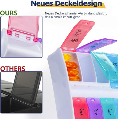 Wochen Pillen Organizer 7 Tage AM/PM Tablettenbox, 14 Fächer