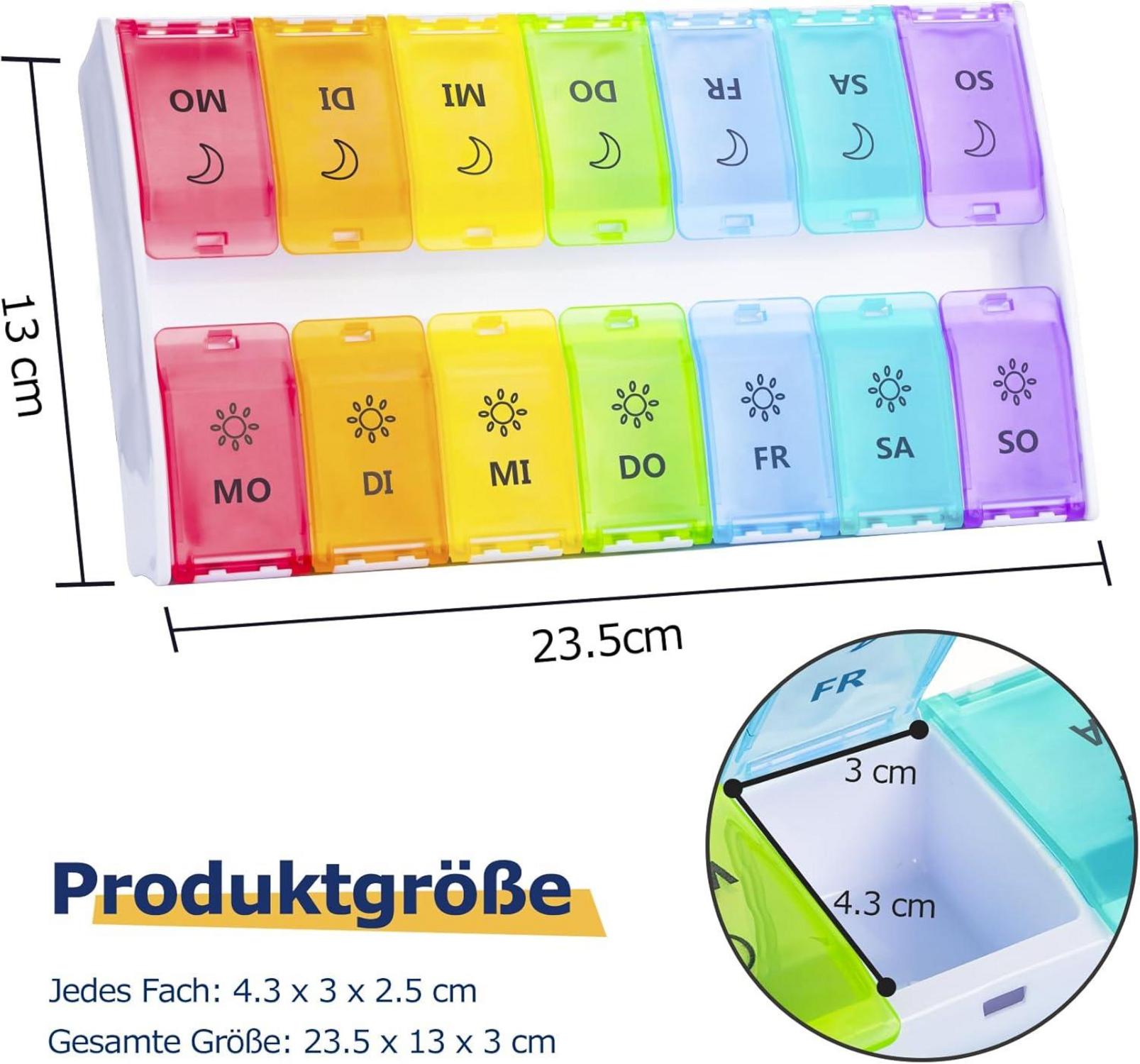 Medizin-Organizer 7 Tage pillenbox Fächer mit Scharnierdeckel Design