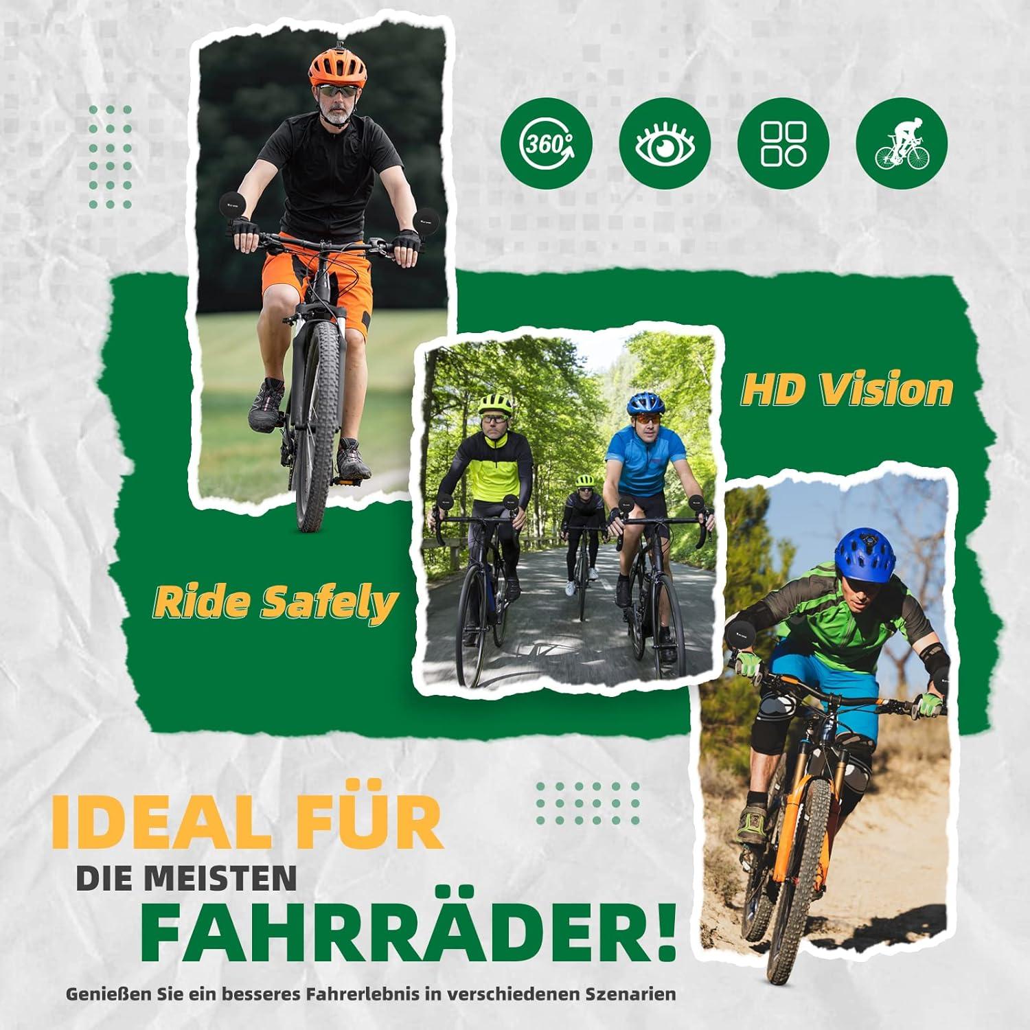Fahrradspiegel 360° Drehbar Klappbar für Lenker 20-38mm, e-bike MTB