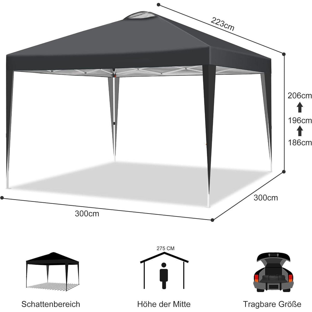 3x3m Pavillon mit 4 Seitenwänden – Robust & Wetterfest