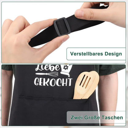 Heyu-Lotus Grillschürze für Männer wasserdicht mit Taschen in Schwarz