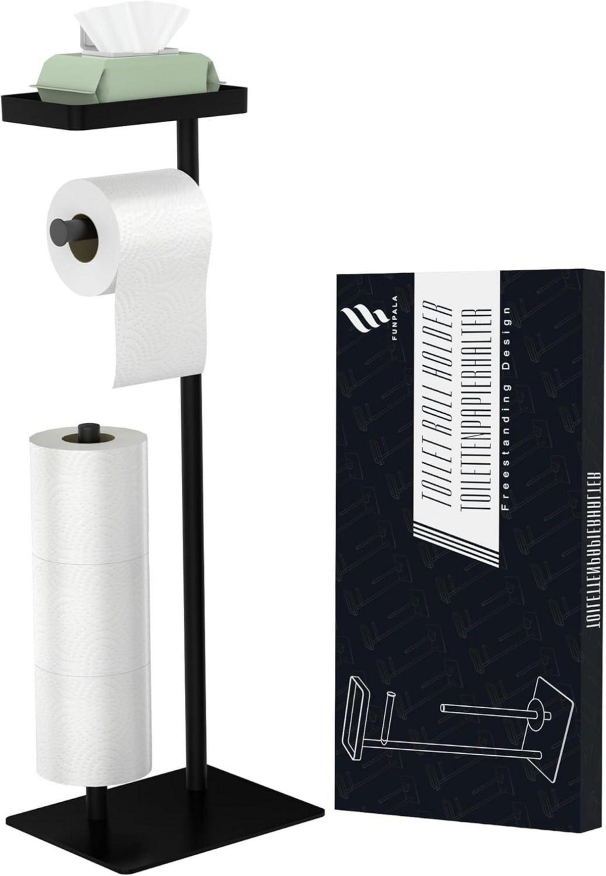 Toilettenpapierständer Edelstahl Schwarz Ablage, 3-Rollenhalter