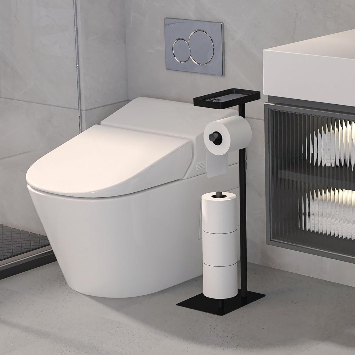 Toilettenpapierhalter Schwarz Edelstahl Freistehend Ablage