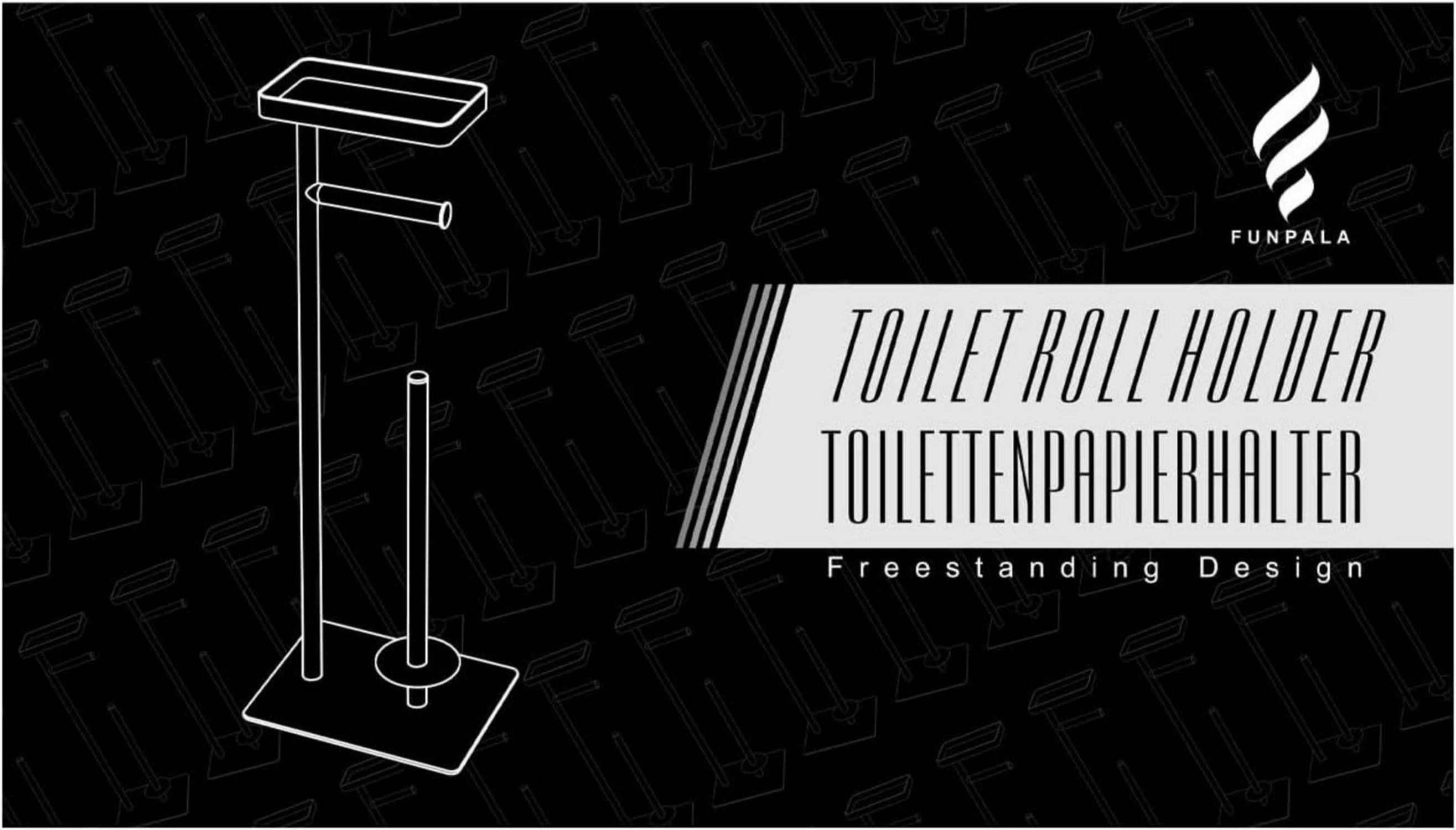 Toilettenpapierhalter Stehend Schwarz mit Ablage, Edelstahl, Freistehend