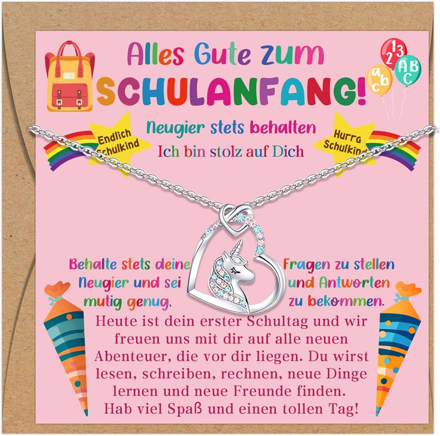 Einhorn Kette Mädchen Geschenke zur Einschulung mit Karte und