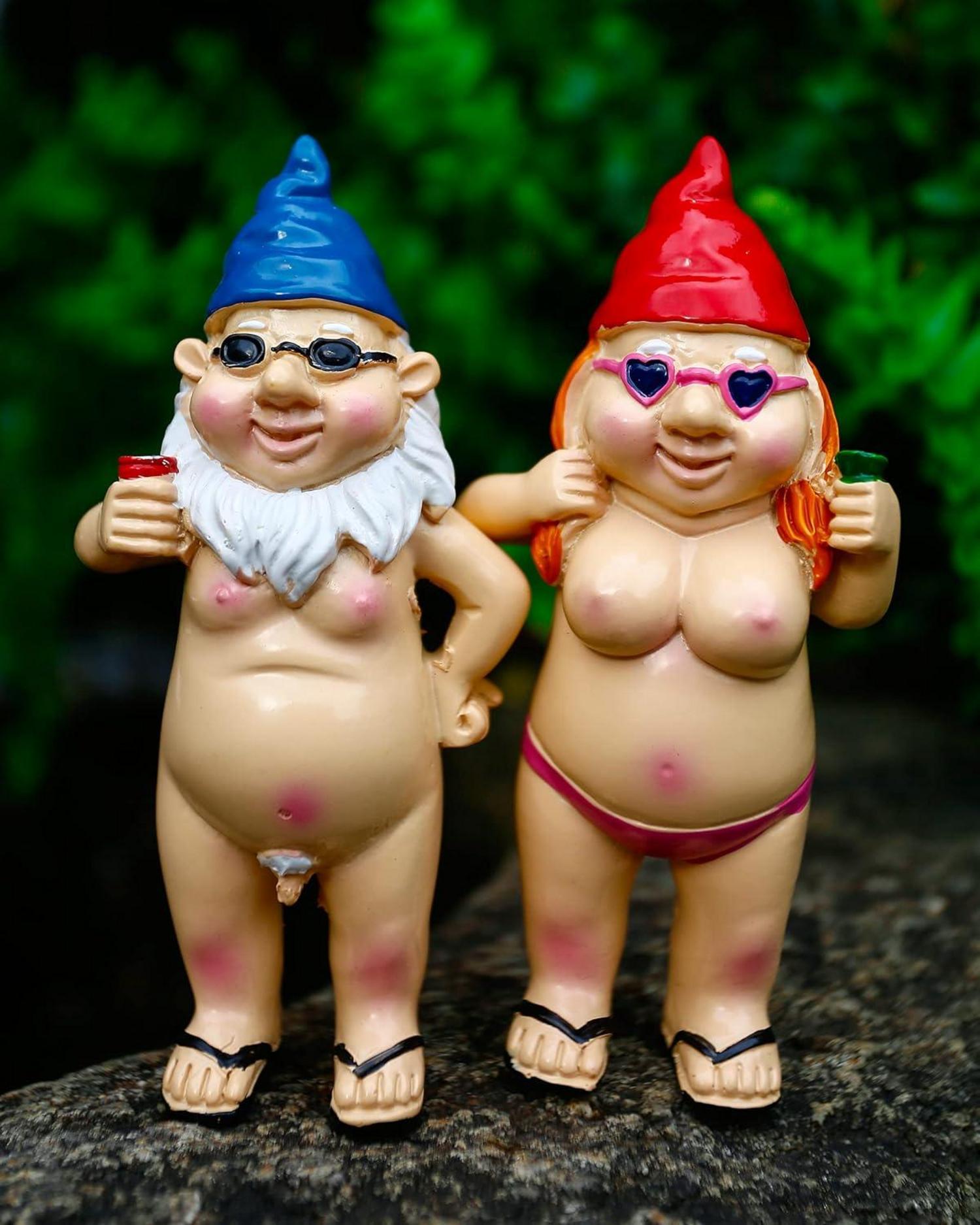 Gartenzwerge für Draußen 2er Pack lustig Gartenfiguren Geschenk Rasen