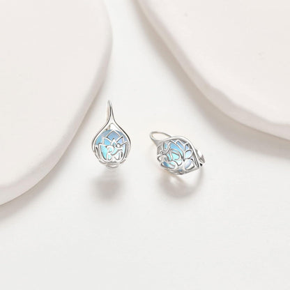 Lotus Blume Mondstein Sterling Silber Leverback Ohrringe Yoga