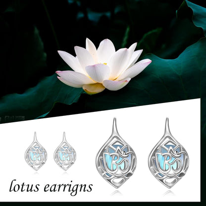 Lotus Blume Ohrringe Silver Mondstein Yoga OM Schmuck Women Gift
