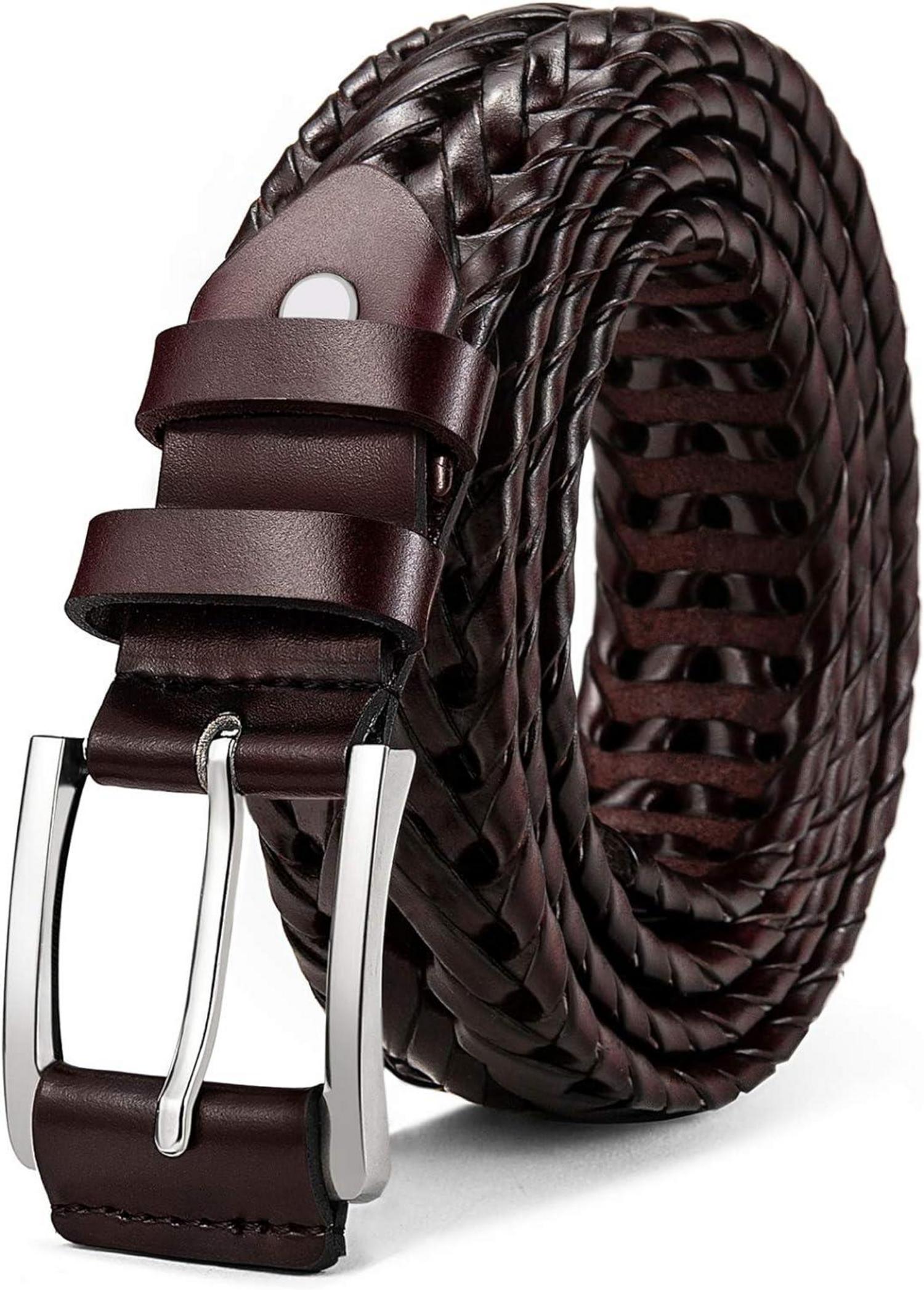Geflochtener Ledergürtel für Herren, 35mm breit, Geschenkverpackt