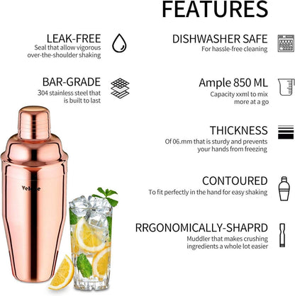 Velaze Cocktail Shaker Set 10-teilig Edelstahl Rosegold