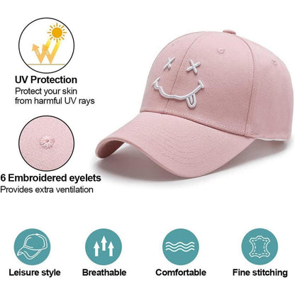 Gestickte Baseball Cap mit Lächeln – Rosa, Verstellbar