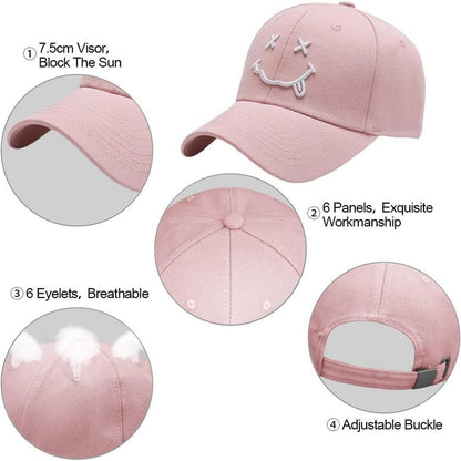 Gestickte Baseball Cap mit Lächeln – Rosa, Verstellbar