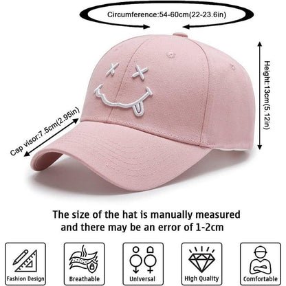 Gestickte Baseball Cap mit Lächeln – Rosa, Verstellbar