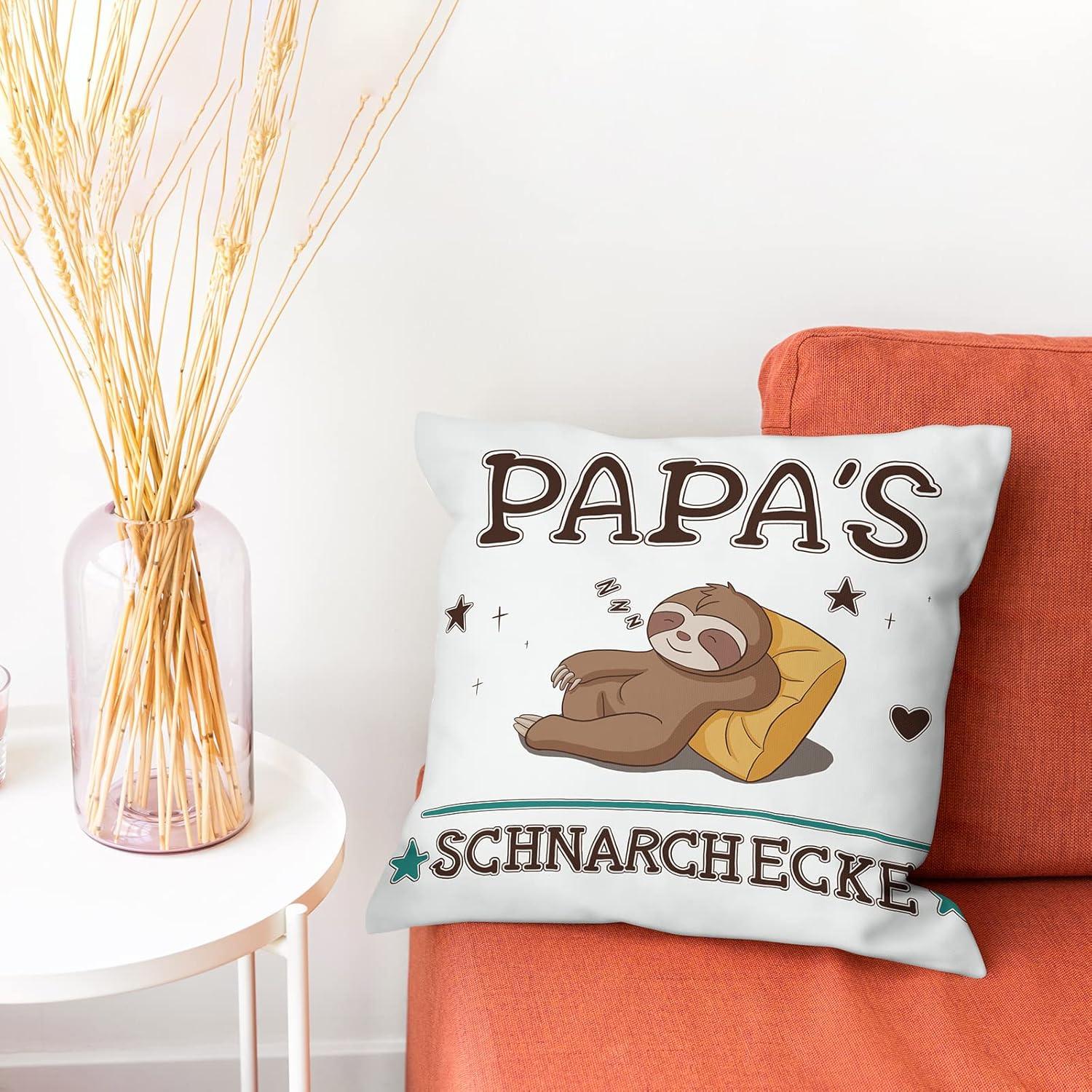 Papa Geschenk Weiß Kissenbezug 45x45 cm Vatertag Weihnachten Faultier Taschen