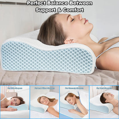 Memory-Schaum Kopfkissen mit 2 Kissenbezügen Orthopädisch Weiß 60*36cm