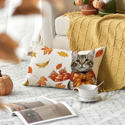 Katze Ahornblätter Kürbis Herbst Kissenbezug 30x50 cm