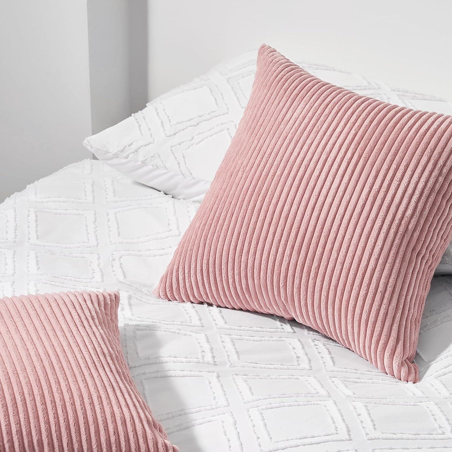 Topfinel Kissenbezüge 50x50 Rosa Kordsamt 2er Set gestreift Deko Mädchen
