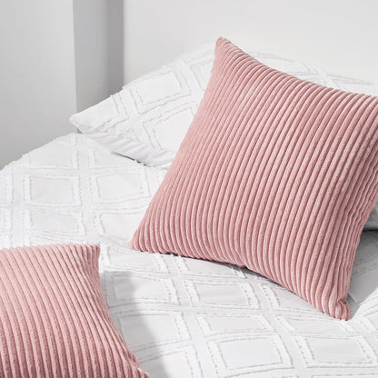 Topfinel Kissenbezüge 50x50 Rosa Kordsamt 2er Set gestreift Deko Mädchen
