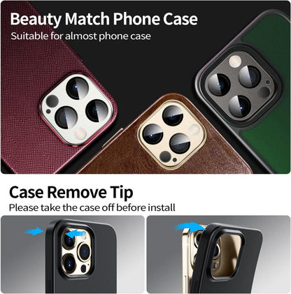 WSKEN iPhone 13 Pro Max Kameraschutz 9H Klarglas Matte Aluminiumlegierung Schutz Gold