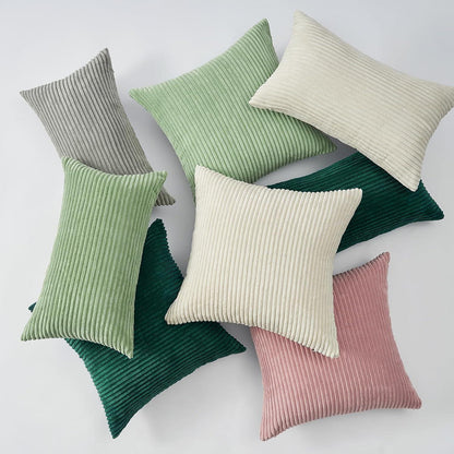 Kissenbezug 40x40 grün 2er Set Kordsamt gestreiftes Muster Sofakissen