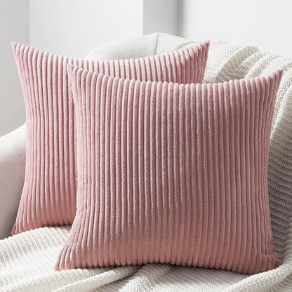 Kissenbezüge 2er Set 45x45 cm Rosa Gestreifter Kordsamt