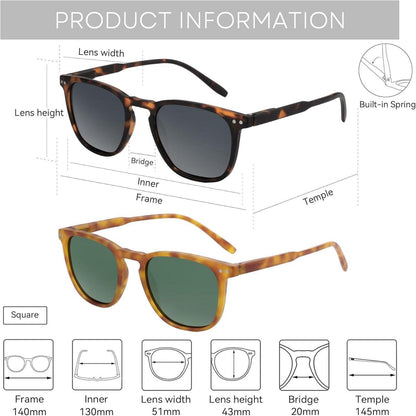 2er Pack Polarisierte Sonnenbrille Retro Vintage Runde Quadratische