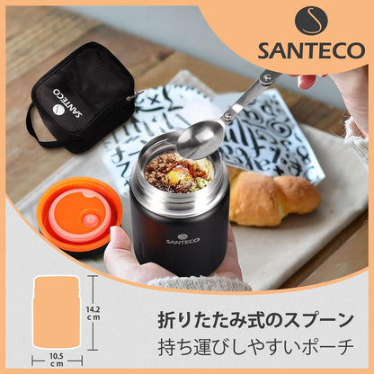 SANTECO Thermobehälter 500ml Edelstahl mit Löffel und Isolierbeutel