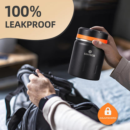 SANTECO Thermobehälter 500ml Edelstahl mit Löffel und Isolierbeutel