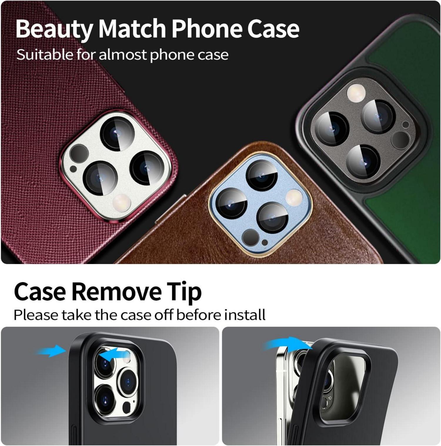 Kamera Glas für iPhone 13 Pro & Pro Max, 9H-Klarglas, Matte Metall-Legierung