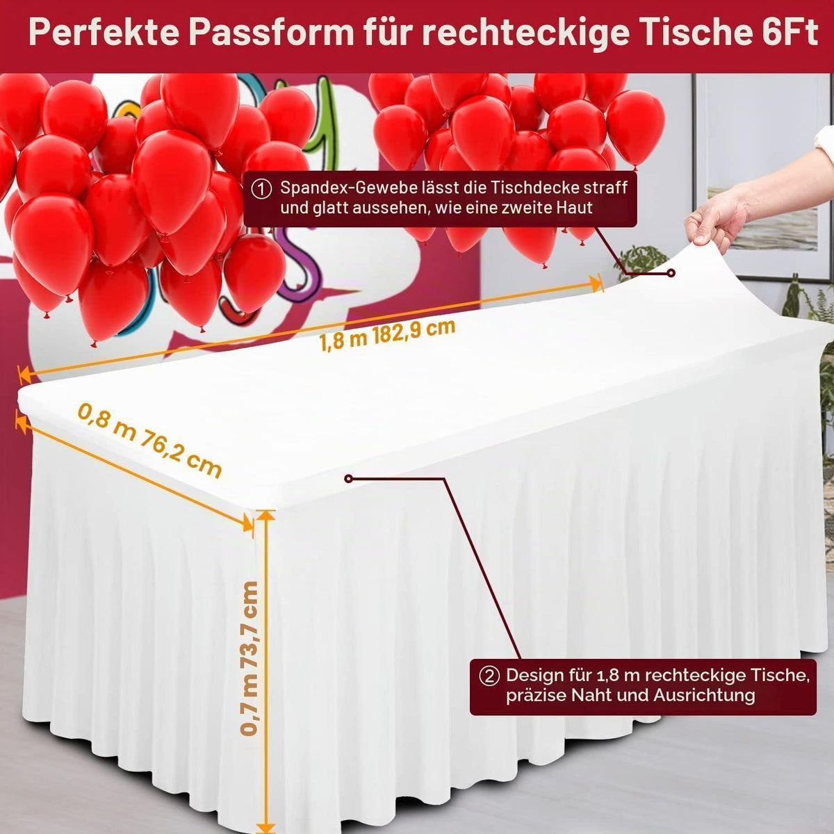 2in1 Spandex Tischrock 6ft, Rechteck, Weiß - 2er Pack