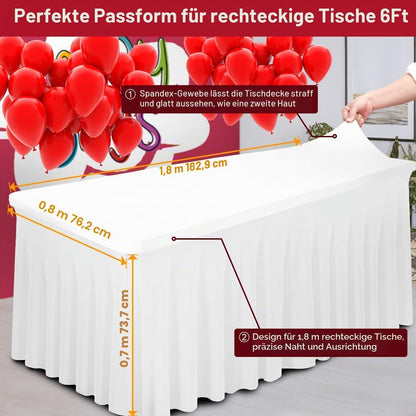 2in1 Spandex Tischrock 6ft, Rechteck, Weiß - 2er Pack