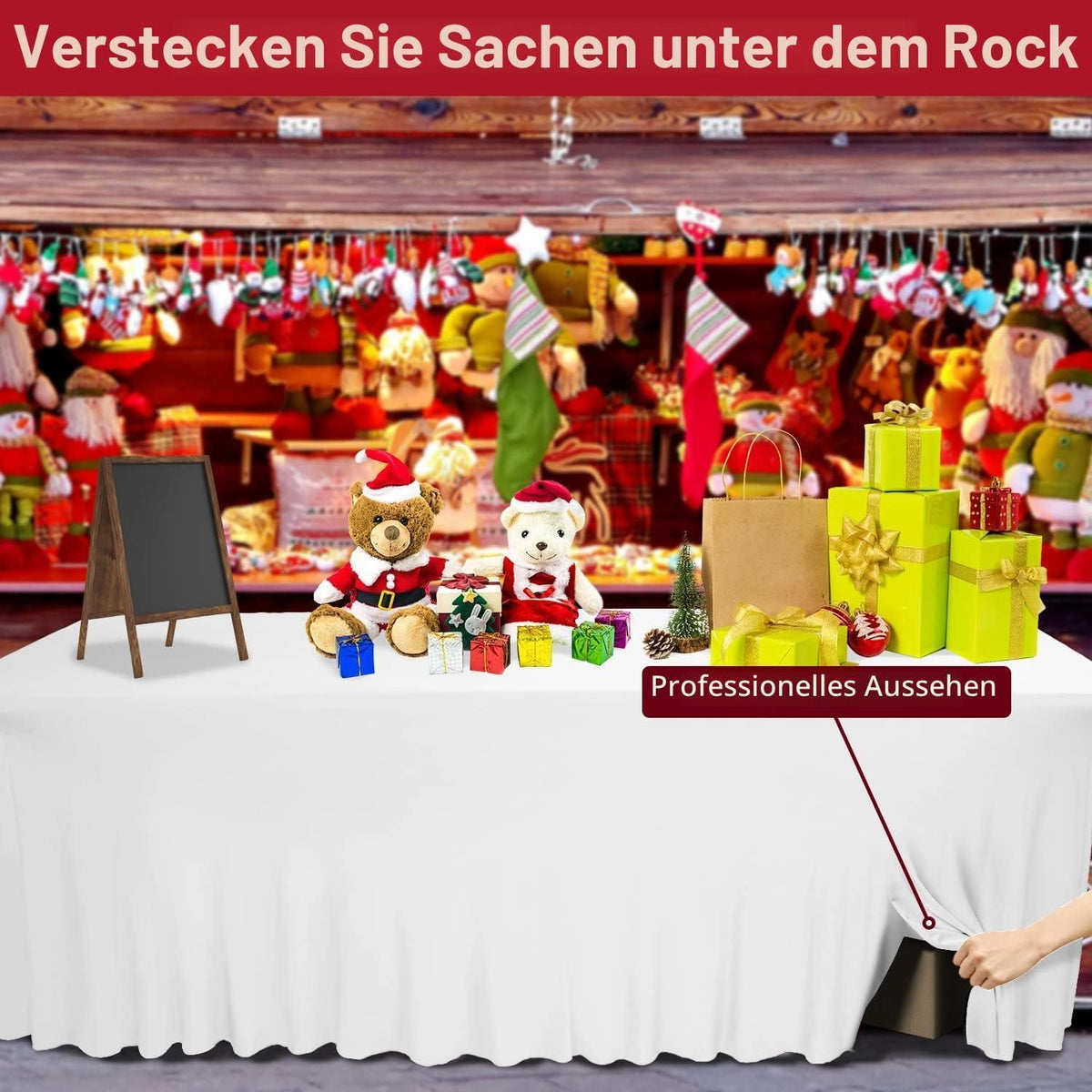 2in1 Spandex Tischrock 6ft, Rechteck, Weiß - 2er Pack