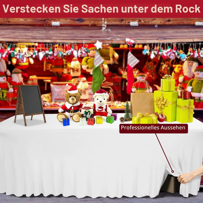2in1 Spandex Tischrock 6ft, Rechteck, Weiß - 2er Pack