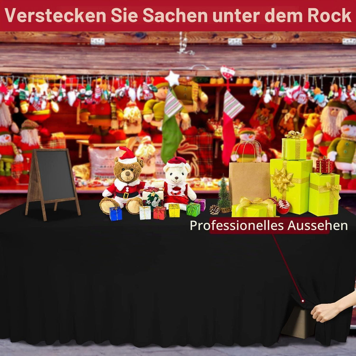 2in1 Spandex Tischrock & Tischdecke 6ft, Schwarz, 2er Pack