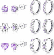 Kleine Ohrringe Set Damen Mädchen 925 Silber CZ Ohrstecker Creolen