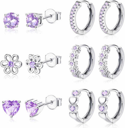 Kleine Ohrringe Set Damen Mädchen 925 Silber CZ Ohrstecker Creolen