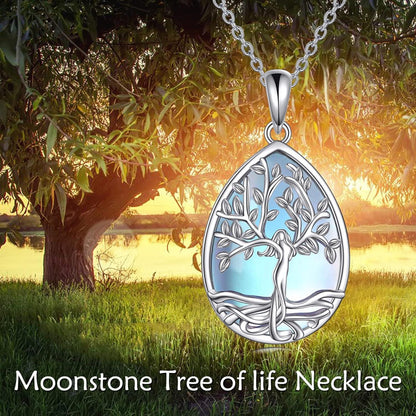 925 Sterling Silber Mondstein Baum des Lebens Halskette Damen
