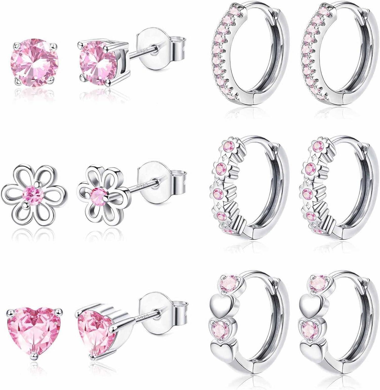 JeweBella Damen Mädchen 925 Silber Ohrringe Set Hypoallergen Blume