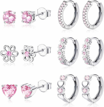 JeweBella Damen Mädchen 925 Silber Ohrringe Set Hypoallergen Blume