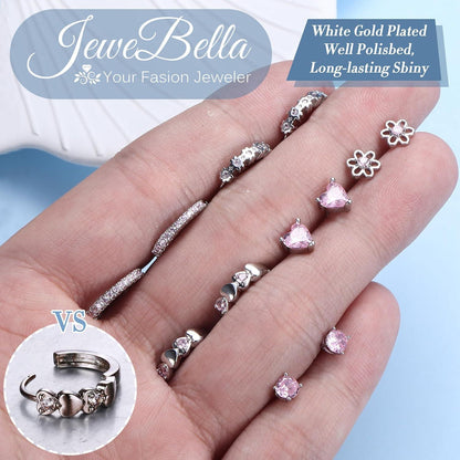 JeweBella 6 Paar Ohrringe Set Damen Mädchen 925 Silber Creolen Ohrstecker Blume
