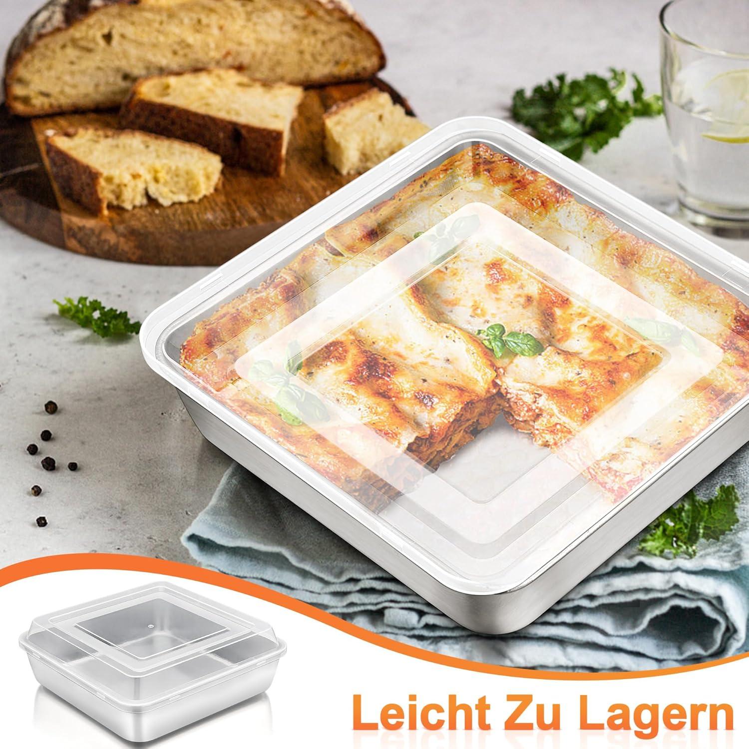 Joyfair Kuchenform Edelstahl mit Deckel 24x24x5cm Quadratische Backform