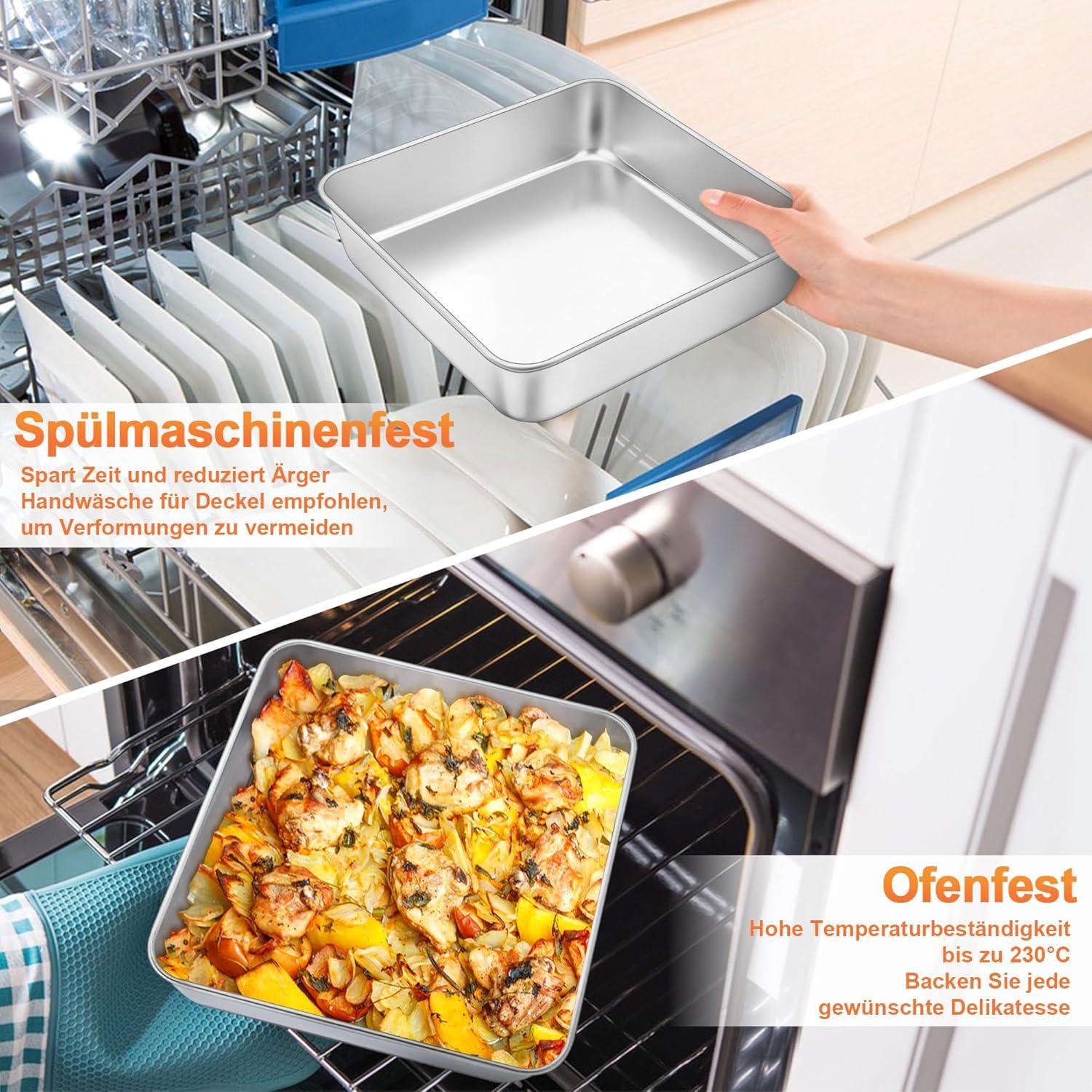 Edelstahl Kuchenform 24x24x5cm mit Deckel, Quadratische Backform
