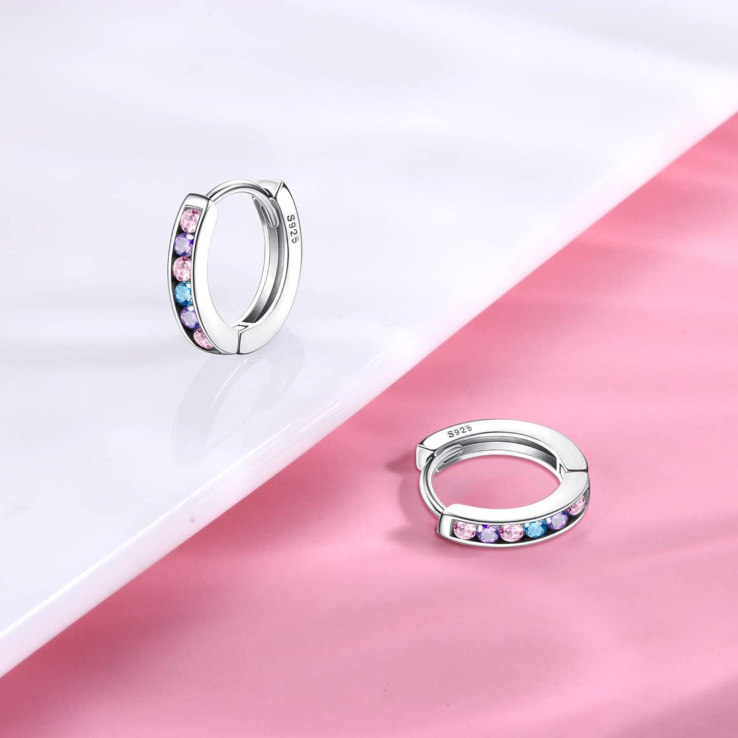 Zirkonia Creolen Silber 925 Ohrringe Mädchen Sterling Silber Huggie