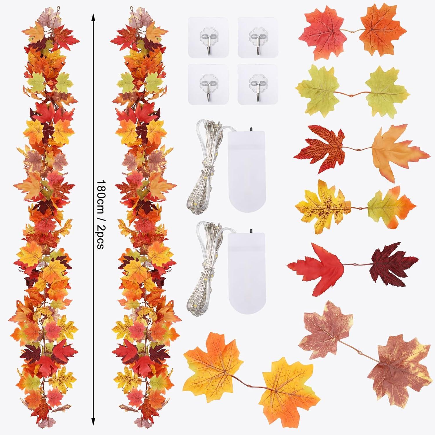 2 Stück Künstliche Ahornblatt Girlanden 180cm Herbstdeko mit