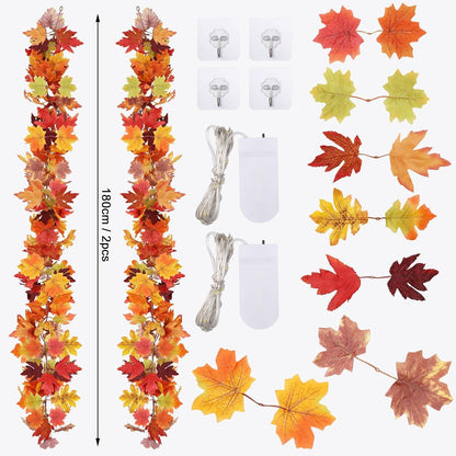 2 Stück Künstliche Ahornblatt Girlanden 180cm Herbstdeko mit