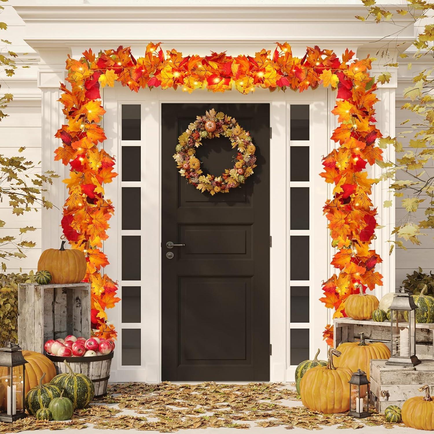 2er Set Künstliche Ahornblatt Girlanden 180cm Herbst Deko Halloween