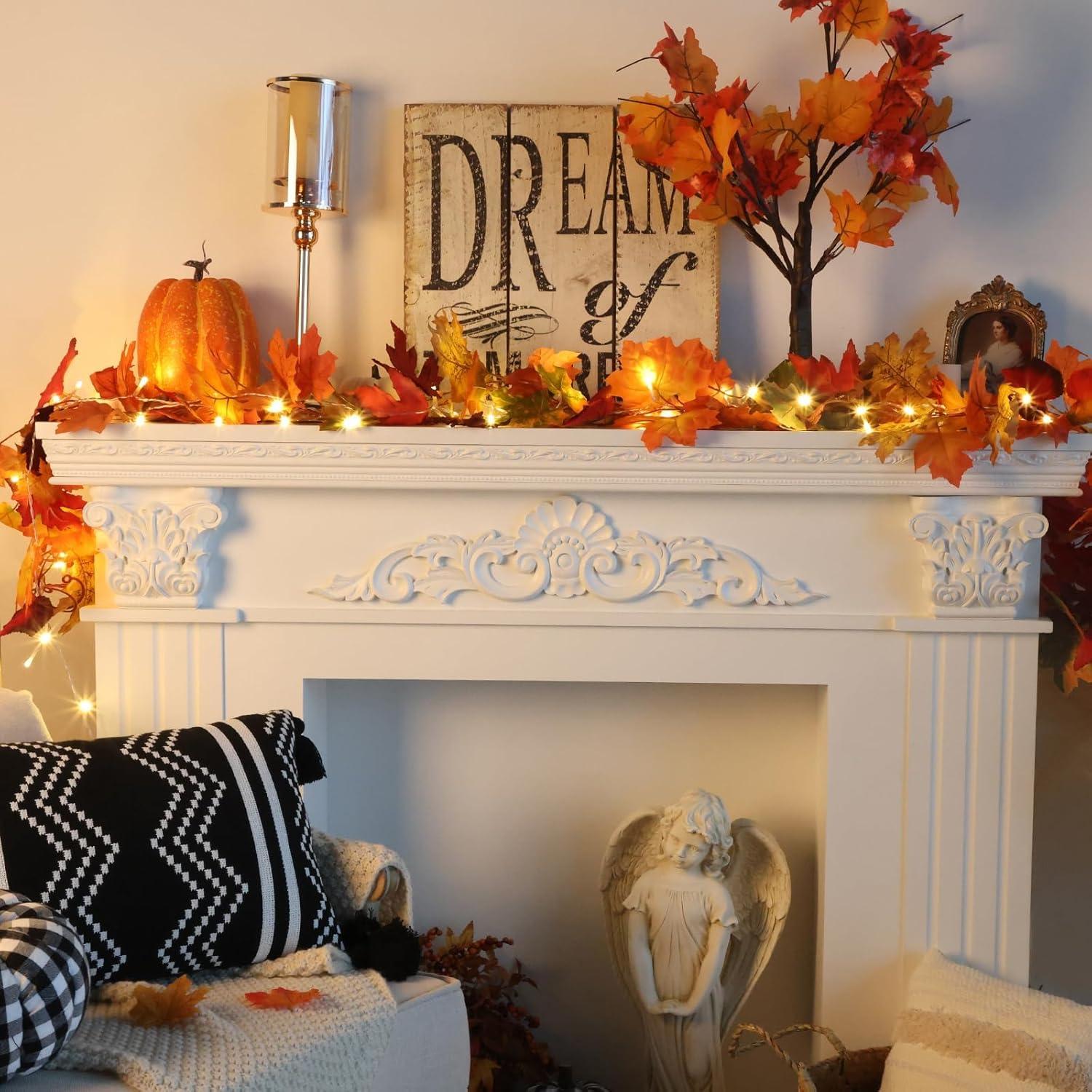 2er Pack Künstliche Ahornblatt Girlande 180cm Herbst Deko Halloween Thanksgiving