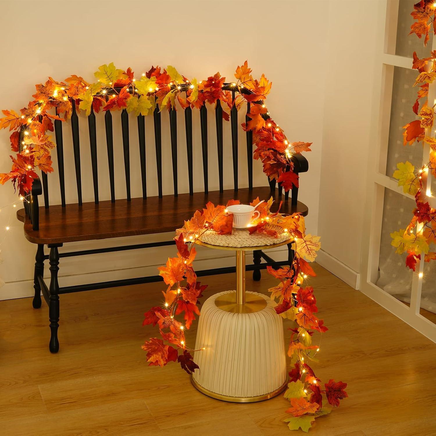 2er Set Künstliche Ahornblatt Girlanden 180cm Herbst Halloween Thanksgiving