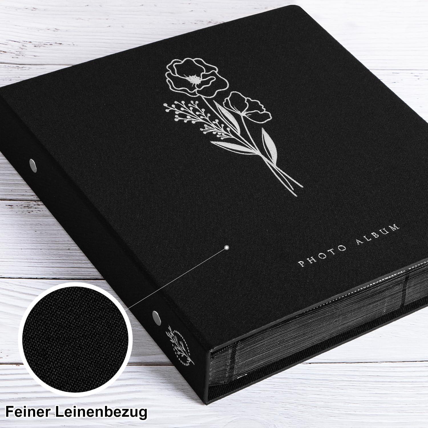 Fotoalbum 11x15 Leinen Einsteckalbum 600 Taschen Schwarz